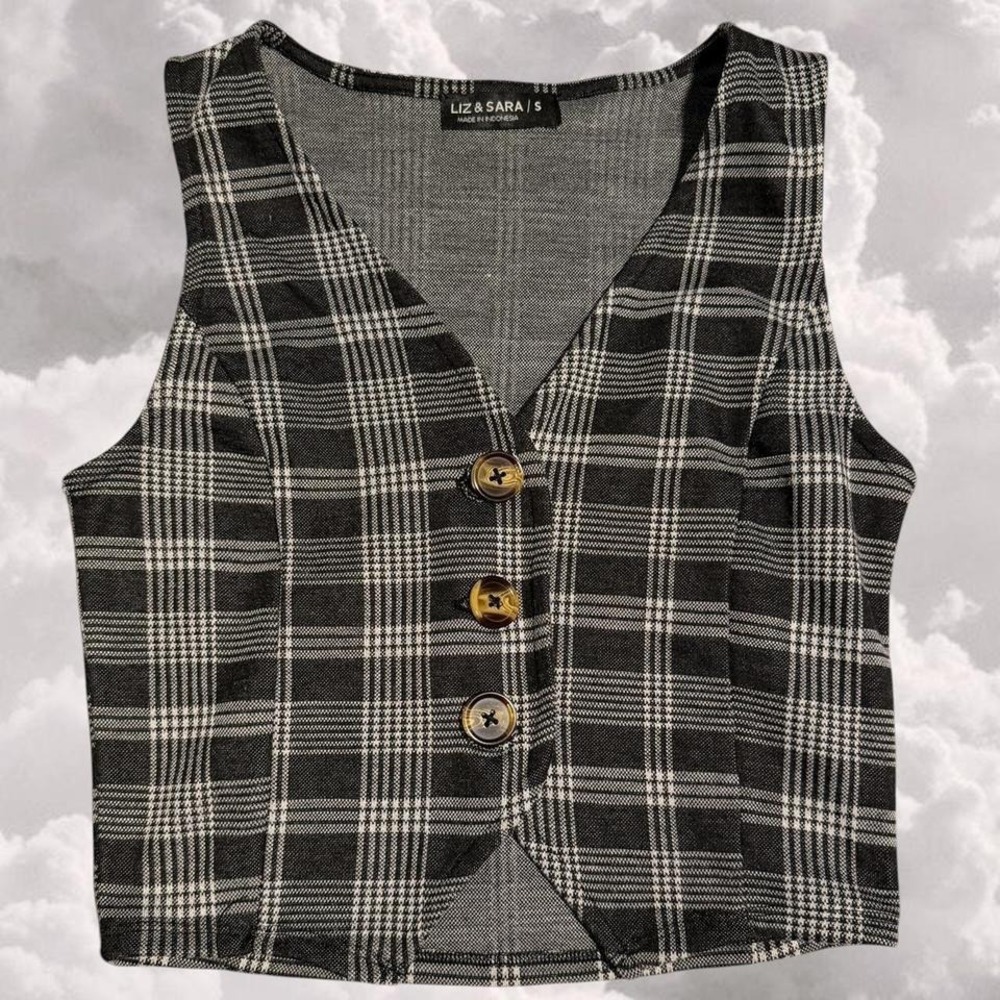 plaid black y2k inspired vest Liz and Sara size small